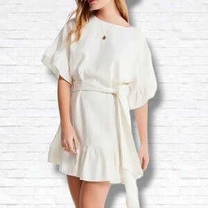 Urban Outfitters "Suddenly Summer" White Linen Blend Mini Tunic Dress Size M